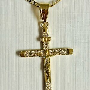 20” Laminated 14k Crucifix Cross Pendant Necklace